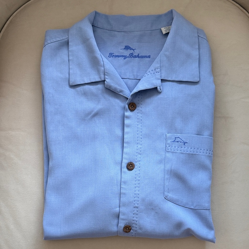 Tommy Bahama Men's Periwinkle Blue Short Sleeve Shirt Islandzone L Silk blend